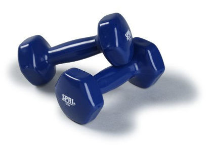 Picture of SPRI Dumbbells Deluxe Vinyl Coated Hand Weights All-Purpose Color Coded Dumbbell for Strength Training (Set of 2) (Dark Blue, 5-Pound)