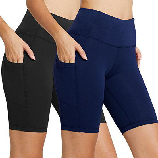 Buy BALEAF Women's 8 High Waist Biker Workout Yoga Running Compression  Shorts Side Pockets 2-Pack Black/Black Size S at
