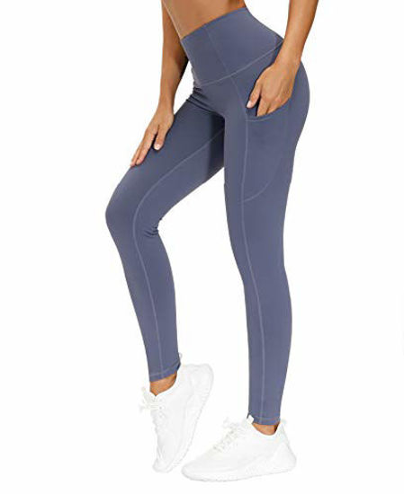 THE GYM PEOPLE Thick High Waist Yoga Pants with Pockets, Tummy (Large, Blue)
