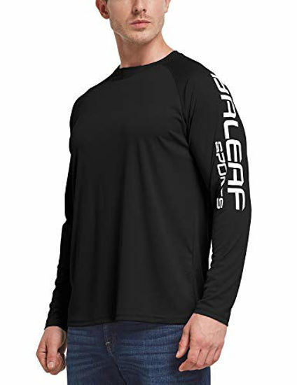 BALEAF Men's UPF 50+ Outdoor Running Long Sleeve Logo Lightweight Quick Dry  Athletic Workout T-Shirt Black Size XXXL