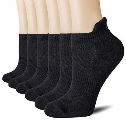 Picture of CelerSport Cushion No Show Tab Athletic Running Socks for Men and Women (6 Pairs),XL,Black