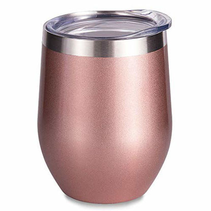 Picture of SUNWILL Insulated Wine Tumbler with Lid Rose Gold, Double Wall Stainless Steel Stemless Insulated Wine Glass 12oz, Durable Insulated Coffee Mug, for Champaign, Cocktail, Beer, Office