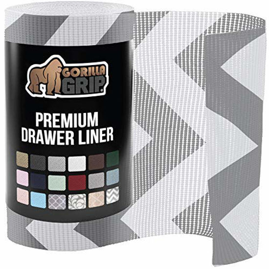 Picture of Gorilla Grip Original Drawer and Shelf Liner, Non Adhesive Roll, 20 Inch x 20 FT, Durable and Strong, Grip Liners for Drawers, Shelves, Cabinets, Storage, Kitchen and Desks, Chevron Gray White