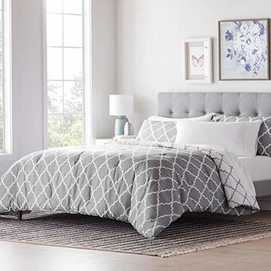 Picture of LINENSPA All- Season Reversible Alternative Hypoallergenic-Plush Fill-Machine Washable Microfiber Comforter, Oversized King, Gray/White Quatrefoil