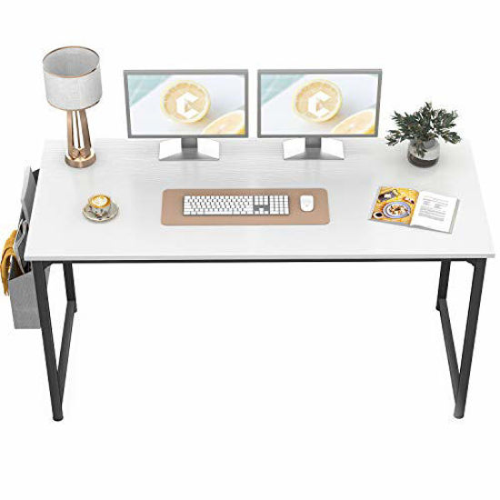 Picture of CubiCubi Computer Desk 55" Study Writing Table for Home Office, Modern Simple Style PC Desk, Black Metal Frame, White