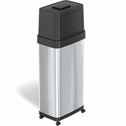 Picture of iTouchless 24 Gallon Rectangular Dual Push Door Stainless Steel Rolling Trash Can with Wheels and AbsorbX Odor Control System, 91 Liter Bin, Slim and Space-Saving for Kitchen, Office, Garage, Business
