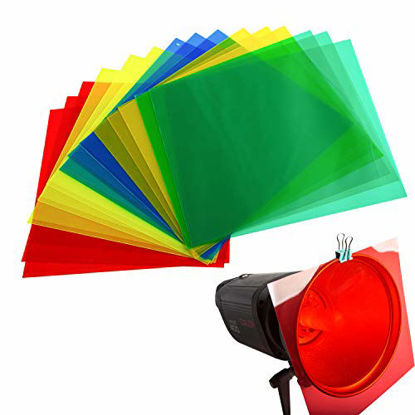 Picture of 15 Pack Colored Overlays Transparency Color Film Plastic Sheets Transparent Color Correction Lighting Gel Filter,7.8 by 7.8 Inch,5 Colors (7.8 by 7.8in)