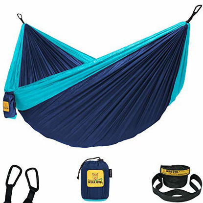 Picture of Wise Owl Outfitters Hammock for Camping Single & Double Hammocks Gear for The Outdoors Backpacking Survival or Travel - Portable Lightweight Parachute Nylon DO Navy & Lt Blue