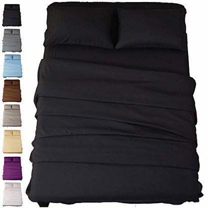 Picture of SONORO KATE Bed Sheet Set Super Soft Microfiber 1800 Thread Count Luxury Egyptian Sheets 18-Inch Deep Pocket Wrinkle and Hypoallergenic-4 Piece(Full Black)