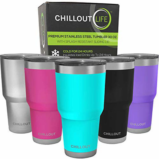 Picture of CHILLOUT LIFE 30 oz Stainless Steel Tumbler with Lid & Gift Box - Double Wall Vacuum Insulated Large Travel Coffee Mug with Splash Proof Lid for Hot & Cold Drinks - Teal Tumbler