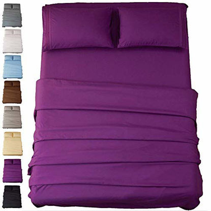 Picture of SONORO KATE Bed Sheet Set Super Soft Microfiber 1800 Thread Count Luxury Egyptian Sheets 18-Inch Deep Pocket Wrinkle and Hypoallergenic-3 Piece(Twin XL Purple)