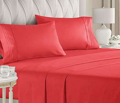 Picture of King Size Sheet Set - 4 Piece - Hotel Luxury Bed Sheets - Extra Soft - Deep Pockets - Easy Fit - Breathable & Cooling Sheets - Wrinkle Free - Comfy - Red Bed Sheets - Kings Sheets - 4 PC