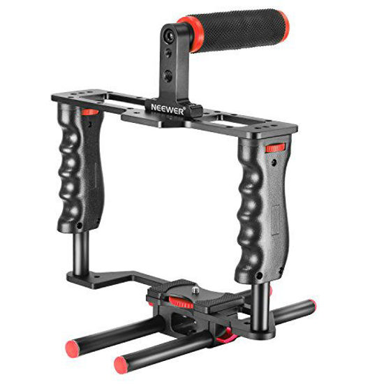 Picture of Neewer Film Movie Making Camera Video Cage Kit Includes: (1)Video Cage(1)Top Handle Grip(1)Shoe Mount(2)15mm Rod for Canon Nikon Sony and Other DSLR Cameras,Mount Follow Focus,Matte Box (Red+Black)