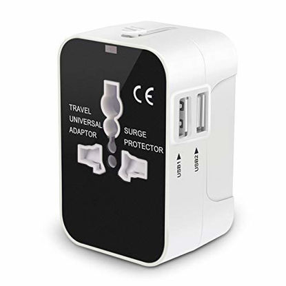 Picture of Travel Adapter, Worldwide All in One Universal Power Adapter AC Plug International Wall Charger with Dual USB Charging Ports for US EU UK AUS Europe Cell Phone (White)