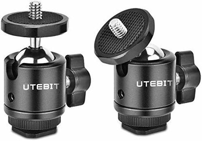 Picture of UTEBIT 2 Pack Mini Ball Head with 1/4" Hot Shoe Mount Adapter 360 Degree Rotatable Aluminum Tripod Ball Head for Monopods DSLR Cameras HTC Vive Camcorder Light Stand,Max. Load 5.5lbs
