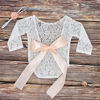 Picture of Giggle Angel Newborn Lace Romper Baby Girl Outfit Photography Prop Vintage Newborn Romper with Ribbon Bow and Matching Headband