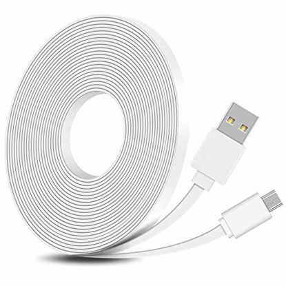 Picture of FastSnail 16.4FT Flat Power Extension Cable Compatible with WyzeCam, WyzeCam Pan, KasaCam Indoor, NestCam Indoor, Yi Camera, Blink, USB to Micro USB Charging and Data Sync Cord (White)