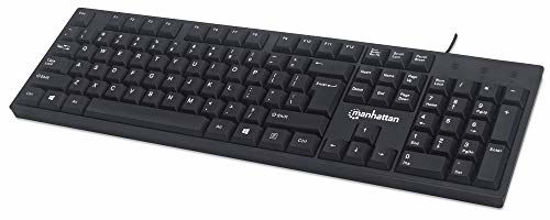 Picture of Manhattan Black Wired Keyboard (5 ft. USB-A Cable) with 104-keys, Foldable Stands, and LED Indicator Lights - Compatible for Windows