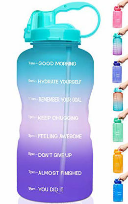 Picture of Venture Pal Large 1 Gallon/128 OZ (When Full) Motivational BPA Free Leakproof Water Bottle with Straw & Time Marker Perfect for Fitness Gym Camping Outdoor Sports-Purple/Pink/Green Gradient
