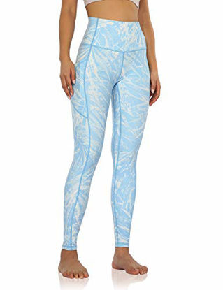 Picture of ODODOS Women's Out Pockets High Waisted Pattern Yoga Pants, Workout Sports Running Athletic Pattern Pants, Full-Length, Blue Tropical, Small