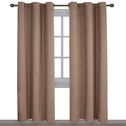 Picture of NICETOWN Window Treatment Thermal Insulated Solid Grommet Blackout Curtains/Drapes for Bedroom (1 Pair, 42 by 84 Inch, Cappuccino)