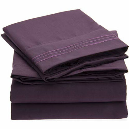 Picture of Mellanni Bed Sheet Set - Brushed Microfiber 1800 Bedding - Wrinkle, Fade, Stain Resistant - 4 Piece (Cal King, Purple)