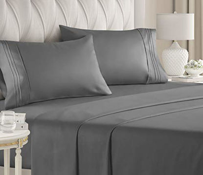 Picture of King Size Sheet Set - 4 Piece - Hotel Luxury Bed Sheets - Extra Soft - Deep Pockets - Easy Fit - Breathable & Cooling Sheets - Wrinkle Free - Comfy - Dark Grey Bed Sheets - Kings Sheets - 4 PC