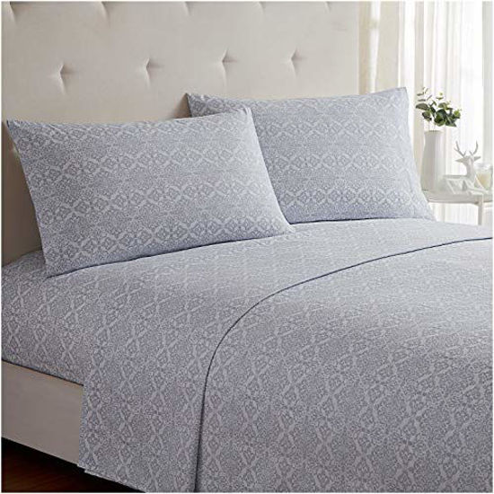 Picture of Mellanni Bed Sheet Set - Brushed Microfiber 1800 Bedding - Wrinkle, Fade, Stain Resistant - 4 Piece (Cal King, Laced Sky Blue)