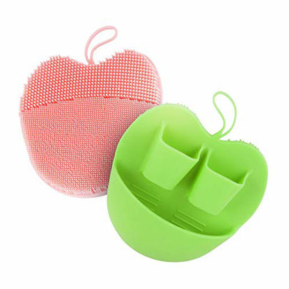Picture of INNERNEED Silicone Facial Scrubber Face Brush Pads for Cleansing, Exfoliating, Makeup Removal Brush, Anti-Aging Face Massage, Handheld (Pink + Green)