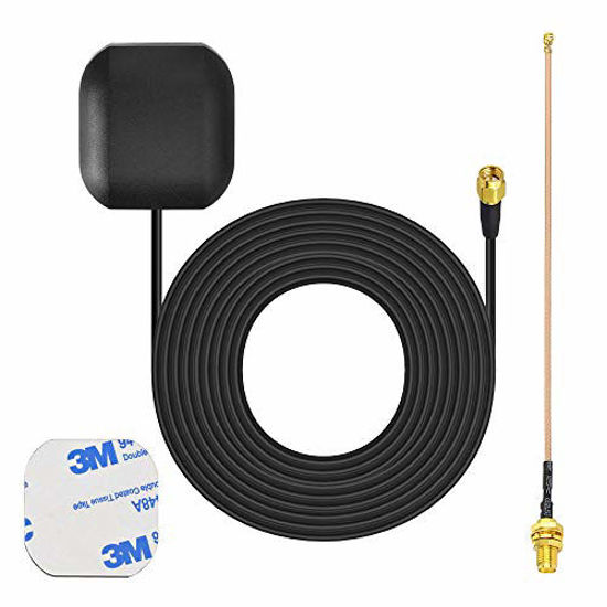 Picture of Bingfu Waterproof Active GPS Navigation Antenna Adhesive Mount SMA Male GPS Antenna with 15cm 6 inch U.FL IPX IPEX to SMA Female RG178 Coaxial Pigtail Cable for GPS Module Receiver Tracking Device