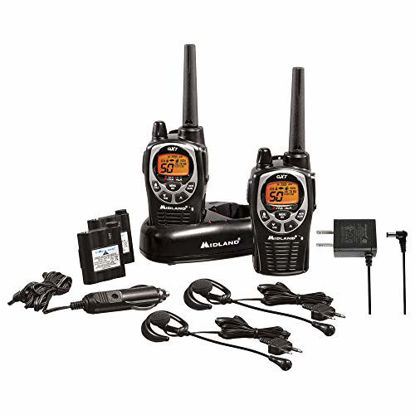 Picture of Midland 50 Channel Waterproof GMRS Two-Way Radio - Long Range Walkie Talkie with 142 Privacy Codes, SOS Siren, and NOAA Weather Alerts and Weather Scan (Black/Silver, Pair Pack)