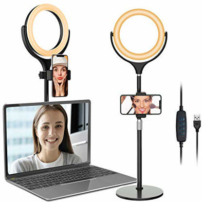 Picture of Computer Ring Light for Video Conferencing - Desk Circle Light for Laptop with Adjustable Metal Stand and Phone Holder for Video Recording, Webcam Chat, Makeup, Live Stream, Selfie Photography