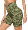 Picture of Persit Yoga Shorts for Women Spandex High Wasited Running Athletic Bike Workout Leggings Tight Fitness Gym Shorts with Pockets - Green & Beige Mixed camo - M