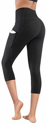 Picture of Lingswallow High Waist Yoga Pants - Yoga Pants with Pockets Tummy Control, 4 Ways Stretch Workout Running Yoga Leggings (Capris Black 11, X-Small)