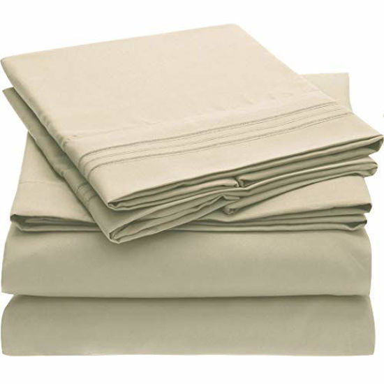 Picture of Mellanni Bed Sheet Set - Brushed Microfiber 1800 Bedding - Wrinkle, Fade, Stain Resistant - 4 Piece (Cal King, Beige)