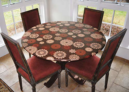 Picture of Covers For The Home Deluxe Elastic Edged Flannel Backed Vinyl Fitted Table Cover - Medallion Pattern - Small Round - Fits Tables up to 40" - 44" Diameter