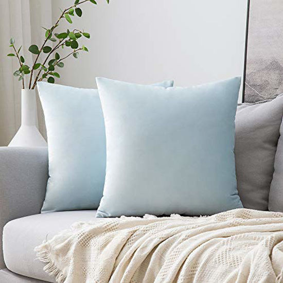 Picture of MIULEE Pack of 2 Velvet Pillow Covers Decorative Square Pillowcase Soft Solid Cushion Case for Sofa Bedroom Car 12 x 12 Inch Baby Blue