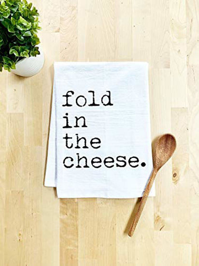 Picture of Funny Dish Towel, Fold In The Cheese Flour Sack Kitchen Towel, Sweet Housewarming Gift, Farmhouse Kitchen Decor, White