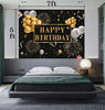 Picture of Saliyaa 7x5ft Happy Birthday Backdrop Golden Balloons Stars Fireworks Party Decoration, Black Gold Sign Poster Photo Booth Backdrop Background Banner for Men Women 30th 40th 50th 60th 70th 80th Bday Party Supplies