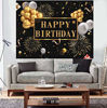 Picture of Saliyaa 7x5ft Happy Birthday Backdrop Golden Balloons Stars Fireworks Party Decoration, Black Gold Sign Poster Photo Booth Backdrop Background Banner for Men Women 30th 40th 50th 60th 70th 80th Bday Party Supplies