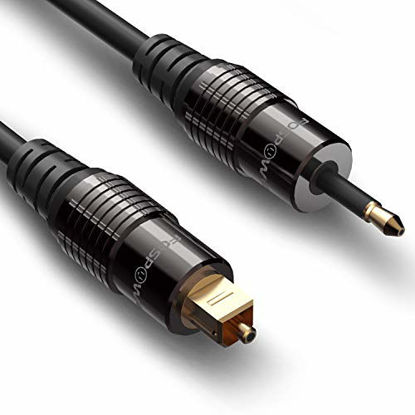 Picture of FosPower (6 Feet) 24K Gold Plated Toslink to Mini Toslink Digital Optical S/PDIF Audio Cable with Metal Connectors & Strain-Relief PVC Jacket