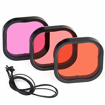 Picture of GEPULY 3 Pack Dive Filter (Red, Light Red, Magenta) for GoPro Hero 8 Black Official Waterproof Protective Housing - Color Correction in Scuba Diving, Snorkeling and Underwater Photos and Videos