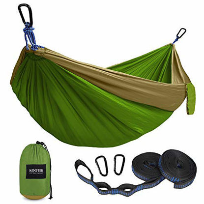 Picture of Kootek Camping Hammock Double & Single Portable Hammocks with 2 Tree Straps, Lightweight Nylon Parachute Hammocks for Backpacking, Travel, Beach, Backyard, Patio, Hiking