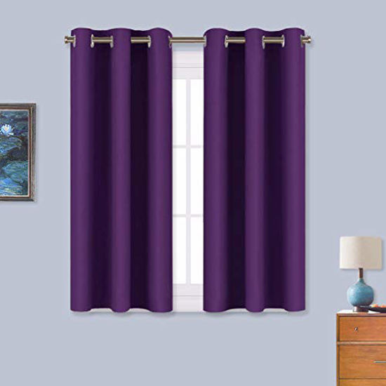 Picture of NICETOWN Thermal Insulated Blackout Draperies Curtains, Triple Weave Home Decoration Solid Ring Top Blackout Drape Panels for Bedroom (Set of 2, 34 x 45 inches, Royal Purple)