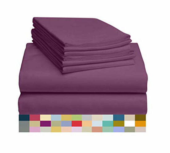 Picture of LuxClub 7 PC Sheet Set Bamboo Sheets Deep Pockets 18" Eco Friendly Wrinkle Free Sheets Machine Washable Hotel Bedding Silky Soft - Eggplant Split King