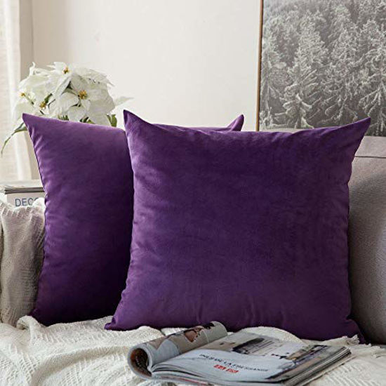 Picture of MIULEE Pack of 2 Velvet Pillow Covers Decorative Square Pillowcase Soft Solid Cushion Case for Sofa Bedroom Car 24 x 24 Inch 60 x 60 cm Purple