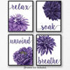 Picture of Relax Soak Unwind Breathe Purple Blend Bathroom Flower Prints, Set of 4 (8x10) Unframed Photos, Wall Art Decor Gifts Under 20 for Home, Office, College Student, Teacher, Floral & Yoga Fan