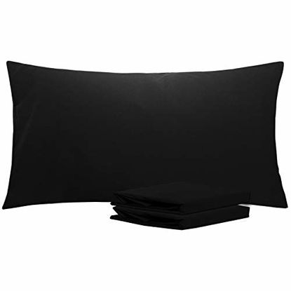 Picture of NTBAY King Pillowcases Set of 2, 100% Brushed Microfiber, Soft and Cozy, Wrinkle, Fade, Stain Resistant with Envelope Closure, 20 x 40 Inches, Black
