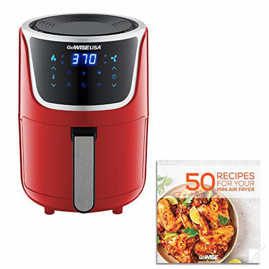 Picture of GoWISE USA Electric Mini Air Fryer with Digital Touchscreen + Recipe Book, 1.7-Qt up to 2 Qt Max, Red/Silver