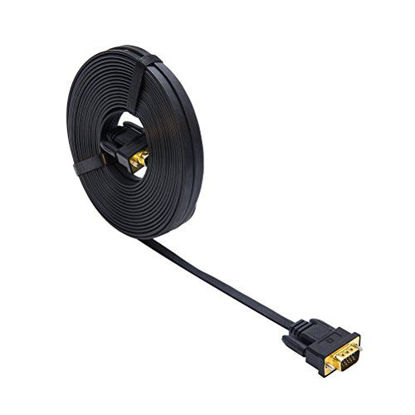 Picture of DTECH 25ft Ultra Thin Flat Type Computer Monitor VGA Cable Standard 15 Pin Male to Male Connector SVGA Wire 25 Feet - Black